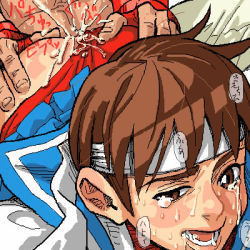 1girl bobobo capcom clothed_sex cum kasugano_sakura lowres oekaki ryu_(street_fighter) sex street_fighter street_fighter_iv_(series) text_focus vaginal