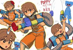 Rule 34 | &gt; &lt;, ..., 1boy, 1other, :d, alternate eye color, black eyes, blush, bright pupils, brown hair, character name, collarbone, copyright name, crossover, dark-skinned male, dark skin, grin, huggy wuggy, kel (faraway) (omori), kel (omori), omori, open mouth, orange shoes, orange shorts, parted lips, pasuta928008, poppy playtime, shoes, short hair, shorts, smile, sneakers, socks, sparkle, speech bubble, spoken ellipsis, teeth, upper teeth only, white pupils, white socks, xd