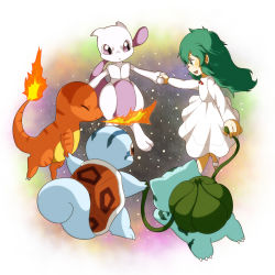 1girl amber_(pokemon) ambertwo_(pokemon) bulbasaur bulbasaurtwo charmander charmandertwo gen_1_pokemon highres legendary_pokemon mewtwo nintendo pokemon pokemon_(anime) pokemon_(creature) squirtle squirtletwo