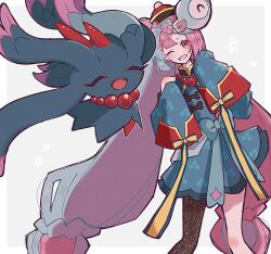 Rule 34 | 1girl, bow-shaped hair, character hair ornament, dress, enekonoshippo27, flutter mane, green dress, green shrug, green sleeves, hair ornament, iono (fall 2024) (pokemon), iono (pokemon), jiangshi costume, multicolored hair, nintendo, official alternate costume, pokemon, pokemon (creature), pokemon masters ex, sharp teeth, single leg pantyhose, sleeves past fingers, sleeves past wrists, spell tag, split-color hair, star (symbol), teeth, two-tone hair, very long sleeves, white background