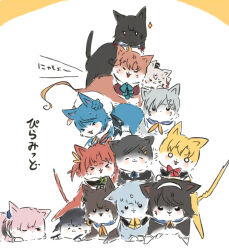 &gt;_&lt; akigumo_(kancolle) amatsukaze_(kancolle) angry animalization beret cat closed_eyes gloves hair_ribbon hairband hamakaze_(kancolle) hat hatsukaze_(kancolle) isokaze_(kancolle) itomugi-kun kagerou_(kancolle) kantai_collection kuroshio_(kancolle) maikaze_(kancolle) no_humans ribbon shiranui_(kancolle) sleeping smile tanikaze_(kancolle) tokitsukaze_(kancolle) translated urakaze_(kancolle) yukikaze_(kancolle)