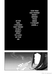 1girl ame-chan_(needy_girl_overdose) black_hair border electronic_cigarette english_text from_side greyscale hair_over_one_eye highres inset_border ixopod monochrome needy_girl_overdose out_of_frame portrait sidelocks smoking solo white_border