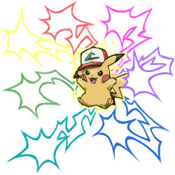 10000000-volt_thunderbolt_(pokemon) animal_focus arms_up baseball_cap blacknirrow creatures_(company) dot_nose electricity game_freak gen_1_pokemon hat nintendo open_mouth pikachu pokemon pokemon_(anime) pokemon_(creature) pokemon_move simple_background smile solo white_background z-move