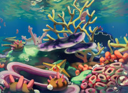 ._. black_eyes bubble clamperl closed_mouth commentary creatures_(company) english_commentary closed_eyes game_freak gen_1_pokemon gen_3_pokemon gen_7_pokemon luvdisc nintendo no_humans pinkgermy pokemon pokemon_(creature) pyukumuku signature smile staryu swimming underwater water