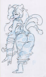 animal_ears ass bastemon cat_ears cat_tail digimon digimon_(creature) furry furry_female ghost-cobra looking_at_viewer multiple_tails sketch tail