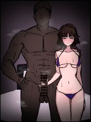 bed bikini dark-skinned_male dark_skin handjob netorare niijima_makoto persona persona_5 swimsuit tongue tongue_out あ_(36726702)