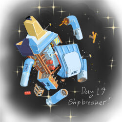 arashi_(44253033) bluey bluey_heeler copyright_name disintegration hardspace:_shipbreaker highres no_humans space spacecraft star_(sky) star_(symbol) starry_sky_background