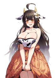 1girl absurdres ahoge antenna_hair ara_haan breasts breasts_squeezed_together cow_girl elsword highres large_breasts long_hair pinkmarine solo yellow_eyes