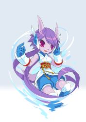 1girl bodysuit boots breasts detached_sleeves dragon_girl dragon_horns eyelashes freedom_planet freedom_planet_2 furry galaxytrail gloves headgear highres horns japanese_clothes kimono long_hair official_art open_mouth pink_eyes purple_hair sash_lilac simple_background thigh_boots thighhighs thighs twintails tyson_tan unitard very_long_hair water wide_hips zettai_ryouiki