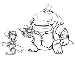 1boy 1girl big_mouth catfish fish formal_clothes greyscale gun hat highres league_of_legends monochrome nam_(valckiry) short_hair suit tahm_kench top_hat tristana_(league_of_legends) weapon whiskers yordle