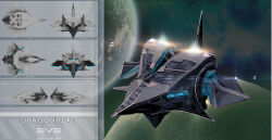 3d reference_sheet commentary concept_art copyright_name cruiser_(eve_online) eve_online glowing highres logo military_vehicle multiple_views no_humans original outdoors photoshop_(medium) planet science_fiction space spacecraft spaceship tigaer vehicle_focus zbrush_(medium)