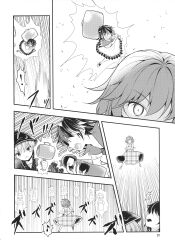 ! 3girls bowl comic doll eighth_note fighting greyscale highres horns kazami_yuuka kijin_seija miracle_mallet monochrome multiple_girls musical_note satou_yuuki sukuna_shinmyoumaru touhou translation_request