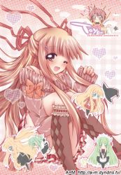 00s blonde_hair blue_eyes blush brown_eyes brown_hair chachazero eimu evangeline_a.k._mcdowell green_eyes green_hair hair_ribbon karakuri_chachamaru long_hair mahou_sensei_negima! maid negi_springfield open_mouth ribbon robot_ears short_hair skirt vampire wink