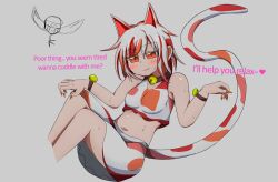 Rule 34 | 1girl, :3, absurdres, animal ears, armpit crease, artist self-insert, cat ears, cat girl, cat tail, goutokuji mike, highres, looking at viewer, maneki-neko, multicolored clothes, multicolored hair, multicolored tail, nail polish, navel, self-upload, short hair, sweat, tail, touhou, xsmile