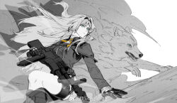Rule 34 | 1girl, alva (girls&#039; frontline 2), an-94, an-94 (girls&#039; frontline), anderain, assault rifle, blonde hair, blue eyes, boots, chinese commentary, commentary request, girls&#039; frontline, girls&#039; frontline 2: exilium, gun, hair ornament, hairband, highres, long hair, necktie, rifle, solo, weapon, wolf, yellow necktie
