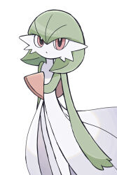 1girl arms_at_sides bob_cut closed_mouth colored_skin dot_mouth expressionless female_focus flat_chest green_hair green_skin hair_between_eyes legs_together looking_at_viewer multicolored_skin nintendo pokemon pokemon_(creature) red_eyes short_hair simple_background solo standing suzu_(pixiv_32232702) two-tone_skin white_background white_skin