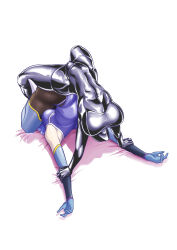 Rule 34 | 2girls, absurdres, bodysuit, commission, helmet, highres, izumi hina (neet kunoichi), latex, latex bodysuit, lying, multiple girls, musashi moo-sun, muscle spark, neet de otaku na kunoichi to naze ka dousei hajimemashita, pixiv commission, ryona, thighhighs, wrestling