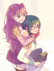 10s 2girls charlotte_scherzen charlotte_shalzen hug hug_from_behind md5_mismatch multiple_girls nail_polish pantyhose shigure_kasumi sou_(tuhut) valkyrie_drive valkyrie_drive_-mermaid- yuri