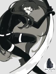 Rule 34 | 1other, asakusa midori, black gloves, eizouken ni wa te wo dasu na!, elbow gloves, freckles, frown, gem uniform (houseki no kuni), gloves, greyscale, highres, holding, holding sword, holding weapon, houseki no kuni, incoming attack, long hair, monochrome, other focus, puffy short sleeves, puffy sleeves, short shorts, short sleeves, shorts, sword, weapon, yono 2024