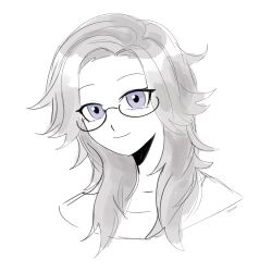 1girl aotsuki_eito blue_eyes closed_mouth female_focus genderswap genderswap_(mtf) glasses grey_hair looking_at_viewer parted_hair simple_background smile solo solo_focus the_hundred_line_-last_defense_academy- white_background zero_(misamxsa08)