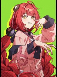 Rule 34 | 1girl, ahoge, black choker, black sailor collar, bow, bowtie, cardigan, chest bow, choker, green eyes, highres, long hair, pink cardigan, pochimaru (marumaru wanwan), red hair, sailor collar, smile, twintails, ukinami yuzuha, upper body, white bow, white bowtie, zenless zone zero