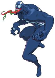 1990s_(style) 1998 1boy absurdres bengus capcom clawed_hands evil_smile game_cg highres hunched_over long_tongue male_focus marvel marvel_vs._capcom muscular non-web_source official_art retro_artstyle sharp_teeth smile solo spider-man_(series) symbiote teeth tongue tongue_out venom_(marvel) western_comics_(style)