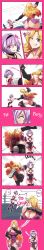 Rule 34 | 2022, 2girls, abs, absurdres, arm up, ass, attack, bandaged arm, bandaged fingers, bandages, black boots, black gloves, black hairband, black leotard, black shoes, black sleeves, black thighhighs, blonde hair, blush, boots, border, borrowed character, breasts, cleavage, closed eyes, clothing cutout, collarbone, comic, commentary, commission, cowboy shot, cropped legs, curly hair, eclaire (sisterselect), elbow pads, emphasis lines, english commentary, english text, female focus, fingerless gloves, frilled skirt, frilled sleeves, frilled thighhighs, frills, gloves, grabbing another&#039;s arm, gradient hair, green eyes, groin, hair between eyes, hairband, hand on own hip, height difference, highres, huge ass, incredibly absurdres, lace-up boots, large breasts, laughing, legs together, leotard, long hair, long image, medium breasts, motion blur, multicolored hair, multiple girls, multiple views, nervous, o-ring, ojou-sama pose, open mouth, original, outline, outside border, panels, parted bangs, pink background, punching, purple eyes, purple hair, purple leotard, purple sleeves, purple trim, red hair, red trim, ringed eyes, shoes, short hair, skirt, solo, speech bubble, standing, sweat, sweatdrop, thick thighs, thighhighs, thighs, third-party edit, tongue, tongue out, very long hair, white trim, wrestling outfit, wrestling ring, yoemiloh