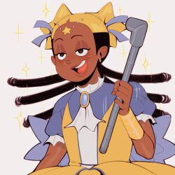 1girl absurdres aika_(kiana_mai) dark-skinned_female dark_skin dreadlocks highres holding holding_lead_pipe i_don&#039;t_want_to_be_a_magical_girl iamxedo lead_pipe magical_girl star-shaped_hair star_guardian:_guardian_of_the_stars star_hair_bun very_dark_skin