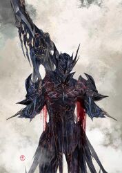 1boy armor blood blood_on_hands breastplate covered_face cowboy_shot dragoon_(final_fantasy) facing_viewer faulds final_fantasy final_fantasy_xiv full_armor gauntlets helm helmet highres male_focus pauldrons ruoyi120 shoulder_armor solo warrior_of_light_(ff14) weapon weapon_on_back white_background