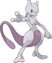 closed_mouth full_body gen_1_pokemon highres legendary_pokemon mewtwo nintendo official_art outstretched_arm pokemon pokemon_(creature) pokemon_focus pokemon_frlg purple_eyes solo standing sugimori_ken third-party_source transparent_background