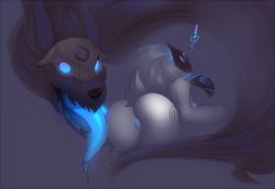 ! 1girl anus ass furry glowing glowing_anus glowing_eyes glowing_pussy glowing_tongue heart kanel kindred_(league_of_legends) lamb_(league_of_legends) league_of_legends licking long_tongue mask monster pussy saliva tail tongue tongue_out wolf_(league_of_legends)