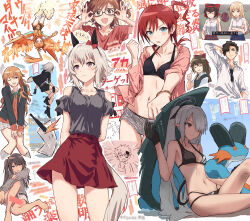 2boys 6+girls :d aijou_karen animal_ears arm_up bar_censor bare_shoulders barefoot bespectacled bikini bikini_top_only black_bikini black_gloves black_jacket black_vest blonde_hair blue_archive blue_cardigan blue_eyes blue_shirt blur_censor bow breasts brown_eyes brown_hair bullfalk cardigan cardigan_around_waist cardigan_under_jacket censored censored_text character_request clenched_hands closed_mouth clothes_around_waist clothing_cutout collarbone collared_shirt commentary_request copyright_request crossed_arms crossover curren_chan_(umamusume) dark-skinned_female dark_skin dress_shirt eyewear_hang finger_gun gen_3_pokemon glasses gloves green_ribbon grey_hair grey_halo grey_panties grey_shirt grey_shorts grey_socks hair_bow hair_bun hair_over_one_eye halo hand_fan highres holding holding_fan hood hood_up horse_ears horse_girl horse_tail iori_(blue_archive) iori_(swimsuit)_(blue_archive) jacket jacket_over_swimsuit jitome konoe_kanata large_bow leaning_forward long_hair long_sleeves looking_at_viewer love_live! love_live!_nijigasaki_high_school_idol_club love_live!_superstar!! medium_breasts medium_hair micro_shorts miniskirt multi-strapped_bikini_bottom multiple_boys multiple_girls navel neck_ribbon nijigasaki_school_uniform nintendo nintendo_switch_logo official_alternate_costume one_eye_closed open_clothes open_jacket open_mouth orange_cardigan orange_gloves orange_hair osaka_shizuku outstretched_arm panties parted_lips pink_jacket plaid_clothes plaid_skirt pleated_skirt pokemon pokemon_(creature) ponytail purple_eyes red_bow red_eyes red_shirt red_skirt ribbon school_uniform shade shirt short_hair short_sleeves shorts shoujo_kageki_revue_starlight shoulder_cutout side_ahoge side_ponytail single_side_bun skirt smile socks speech_bubble spiked_hair standing stomach summer_uniform swampert swimsuit tail toes translation_request twintails two_side_up umamusume underwear unworn_eyewear upskirt v-shaped_eyebrows very_long_hair vest white_shirt white_skirt winter_uniform yellow_eyes yellow_ribbon yoneme_mei