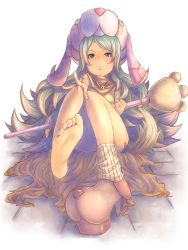 1girl barefoot bell blue_eyes dog feet female_focus foot_focus foreshortening green_hair hat highres jingle_bell original platform_shoes saltydanshark shoes single_shoe soles solo toes
