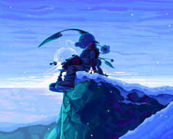 Rule 34 | 1boy, backpack, bag, big nose, blue pikmin, blue skin, breath, brown hair, bud, cliff, closed eyes, closed mouth, colored skin, creature, creature on shoulder, crying, day, flower, frown, full body, gloves, helmet, highres, holding, holding unworn helmet, leaf, leaning on person, lying, nintendo, olimar, olimin, on cliff, on shoulder, on stomach, outdoors, pikmin (creature), pikmin (series), pointy ears, pointy nose, radio antenna, red bag, red gloves, red pikmin, red skin, sad, short hair, sitting, sleeping, space helmet, spacesuit, streaming tears, tears, unworn headwear, unworn helmet, very short hair, whistle, white flower, winter, yellow pikmin, yellow skin, yu pikmin