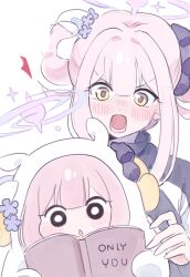 2girls blue_archive book ekoru holding holding_book mika_(blue_archive) multiple_girls surprised tagme trinity_student_(blue_archive)