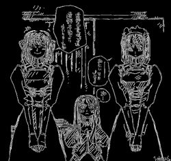 3girls cosplay fate/stay_night fate_(series) greyscale hisui_(tsukihime) illyasviel_von_einzbern illyasviel_von_einzbern_(cosplay) kohaku_(tsukihime) leysritt_(fate) leysritt_(fate)_(cosplay) mike156 monochrome multiple_girls sella_(cosplay) sella_(fate) siblings sisters tohno_akiha tsukihime twins