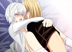 2boys akane_(artist) arms_around_neck blonde_hair blue_eyes blush bottomless death_note mello_(death_note) multiple_boys near_(death_note) sex shota white_hair yaoi
