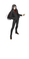 1boy black-framed_eyewear black_eyes black_hair black_jacket black_pants black_shirt black_suit buttons cigarette collared_shirt dress_pants fate/grand_order fate_(series) formal_clothes frown full_body game_cg glasses hand_in_pocket highres holding holding_lighter jacket lapels legs_apart lighter long_hair long_sleeves looking_at_viewer lord_el-melloi_ii male_focus mouth_hold necktie notched_lapels official_art pants parted_bangs pinstripe_pants pinstripe_pattern rectangular_eyewear red_necktie scarf shirt sidelocks smoke smoke_trail smoking solo standing suit suit_jacket tachi-e takeuchi_takashi teeth third-party_source transparent_background v-shaped_eyebrows very_long_hair waver_velvet wing_collar