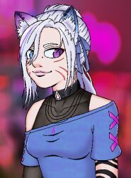 1boy animal_ears blue_eyes carrion fox_ears fox_girl heterochromia indie_virtual_youtuber nyaravt pixel_art purple_eyes virtual_youtuber white_hair