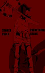 Rule 34 | 1girl, adventure time, ax bass, axe guitar, black hair, commentary, from behind, highres, long hair, marceline abadeer, pointy ears, ponytail, raya (uk 0128), red background, red theme, solo, stake, vampire