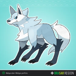 blue_background character_name diegoguilherme english_text fakemon fang full_body instagram_logo nintendo no_humans pokemon solo