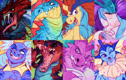 alternate_color beard commentary creature english_commentary facial_hair fangs feraligatr gen_1_pokemon gen_2_pokemon gen_5_pokemon gyarados horns keldeo keldeo_(ordinary) krookodile legendary_pokemon mythical_pokemon nidoking nintendo no_humans one_eye_closed pokemon pokemon_(creature) purple_eyes sharp_teeth shiny_pokemon single_horn suicune teeth vani vaporeon wartortle