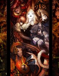 6+girls animal_ears animal_hands b.b._hood capcom cat_ears cat_tail demon_girl felicia_(darkstalkers) head_wings hug jiangshi hsien-ko lilith_(darkstalkers) morrigan_aensland multiple_girls ofuda parody q-bee style_parody tail ushio18 darkstalkers wings