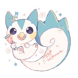 animal_focus banchiku blue_eyes commentary_request flower full_body gen_4_pokemon highres holding looking_at_viewer nintendo no_humans pachirisu pacifier pokemon pokemon_(creature) simple_background solo star_(symbol) white_background