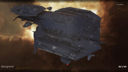 3d attack_ship_(eve_online) barghest_(eve_online) battleship_(eve_online) brown_background caldari_state_(eve_online) commentary copyright_logo copyright_name dated_commentary emblem english_text eve_online glowing highres kaspercohen_(kasper_hansen) logo maya_(medium) military_vehicle mordu&#039;s_legion_command_(eve_online) nebula no_humans outdoors photoshop_(medium) radio_antenna realistic science_fiction space spacecraft star_(sky) starry_sky_background tackler_(eve_online) vehicle_focus vehicle_name
