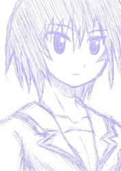 1girl azumanga_daiou breasts cleavage collarbone expressionless female_focus hirokaze kagura kagura_(azumanga_daioh) monochrome school_uniform serafuku short_hair sketch solo upper_body