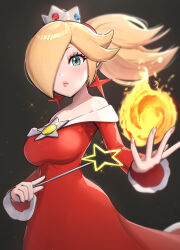 absurdres breasts fire_rosalina gonzarez highres large_breasts mario_(series) nintendo off_shoulder official_alternate_color official_alternate_hairstyle ponytail rosalina super_mario_3d_world