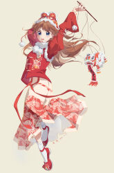 1girl absurdres aoqun blue_eyes brown_hair chinese_clothes full_body hanfu hat highres hutou_hat long_hair long_sleeves looking_at_viewer neon_genesis_evangelion open_mouth qingyi_april simple_background socks solo souryuu_asuka_langley two_side_up