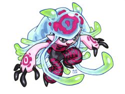absurdres black_eyes digimon digimon_(creature) fang floating highres jellyfish_girl jellymon monster_girl open_mouth pointy_ears railroadlion tentacle_hair tentacles