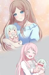 aged_down baby bang_dream! bang_dream!_it&#039;s_mygo!!!!! blue_eyes brown_hair crying fang green_hair highres mortis_(bang_dream!) nagasaki_soyo non-web_source pacifier pink_hair sweatdrop wakaba_mutsumi